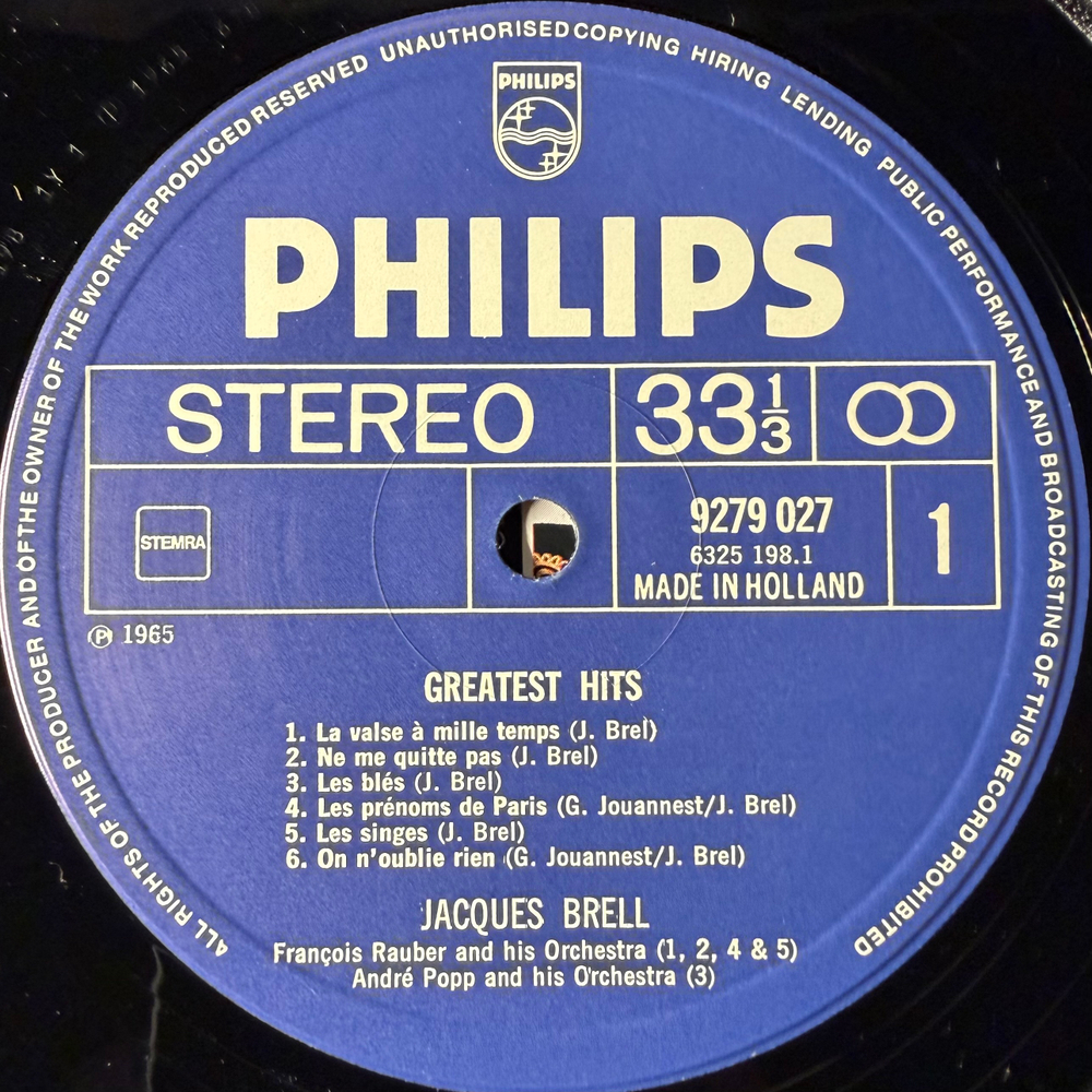 Jacques Brel ‎– Greatest Hits (Голландия)