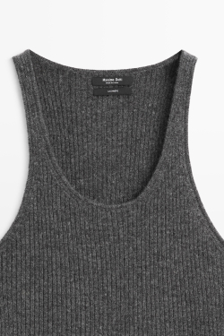 Massimo Dutti Топ из кашемира в рубчик, антрацитово-серый