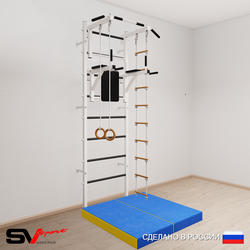 Шведская стенка Sv Sport 5784 (Турник стандарт/Брусья/Кольца/Лестница/Мат 1м)