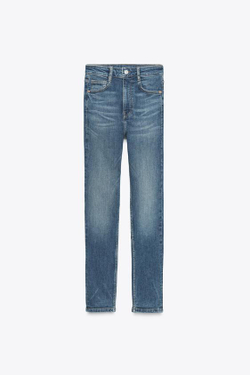 ZARA ДЖИНСЫ TRF SKINNY С ВЫСОКОЙ ПОСАДКОЙ, СИНИЙ