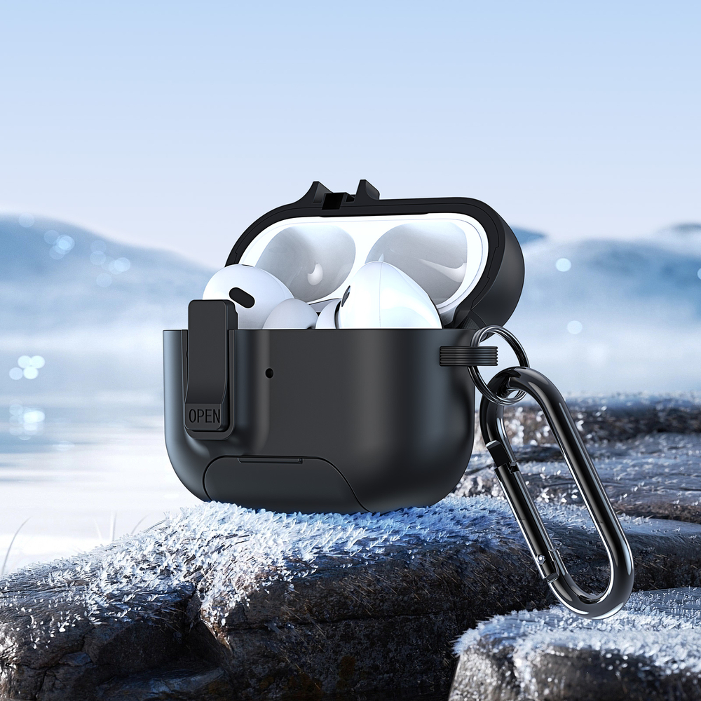 Чехол с замком и подставкой для наушников AirPods 4, черный цвет, серия PECQ Series от Dux Ducis