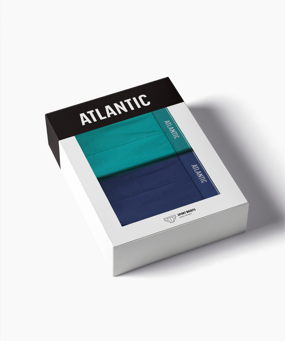 Мужские трусы слипы спорт Atlantic, набор 2 шт., хлопок, бирюзово-зеленые + темно-голубые, 2RMP-094