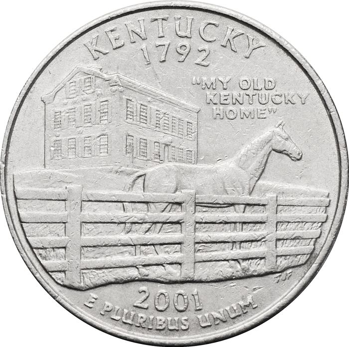 25 центов (1/4 доллара, квотер) 2001 США «Штат Кентукки» (P)