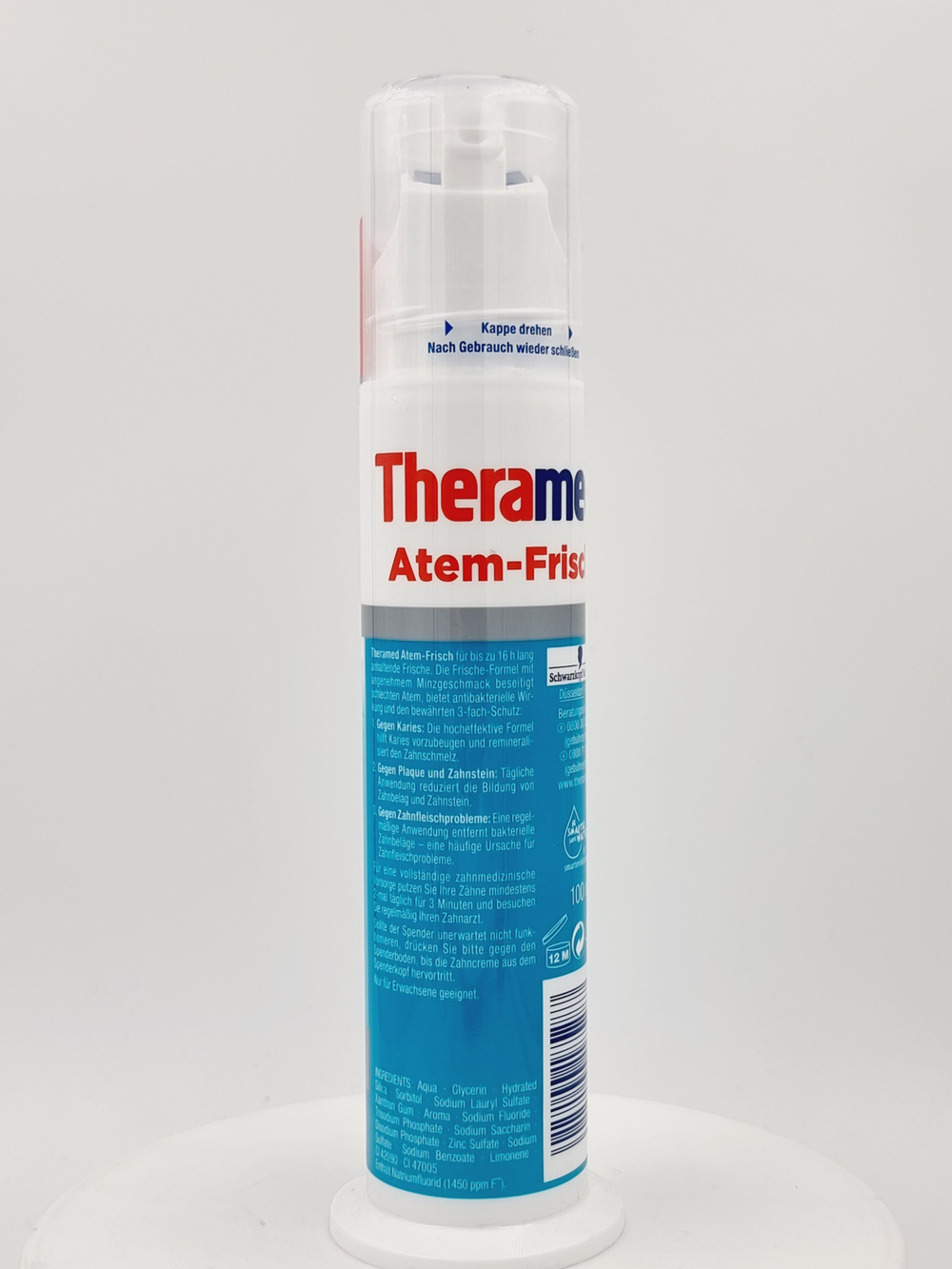 Theramed Зубная паста с фтором и цинком, Atem-Frisch длительная свежесть, с дозатором, 100 мл (Германия)