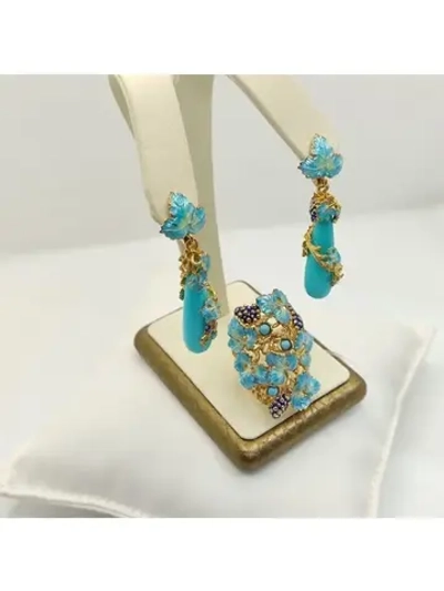 Серьги длинные серебро 925 эмаль бирюзовая