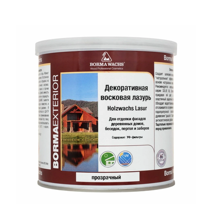 Декоративная ВОСКОВАЯ лазурь / Масло для фасадов Borma Holzwachs Lasur 3320 цвет Прозрачный, 750 мл для наружных и внутренних работ R3320