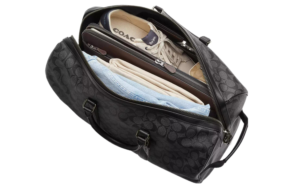 COACH Venturer Coated Canvas With Calfskin Travel Bag Unisex Black