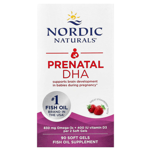 Nordic Naturals, пренатальная ДГК, клубничный вкус, 90 капсул