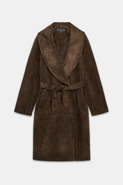 ZARA ПАЛЬТО С ВОРОТНИКОМ ИЗ ИСКУССТВЕННОГО МЕХА, КОРИЧНЕВЫЙ