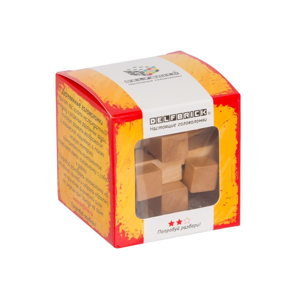 Головоломка деревянная, 1 шт, Занимательный куб 12 элементов, Delfbrick DLS-02