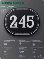 Номерок на дверь квартиры 245, для кабинета, офиса, шильдик 9 х 7 см, черный, Айдентика Технолоджи