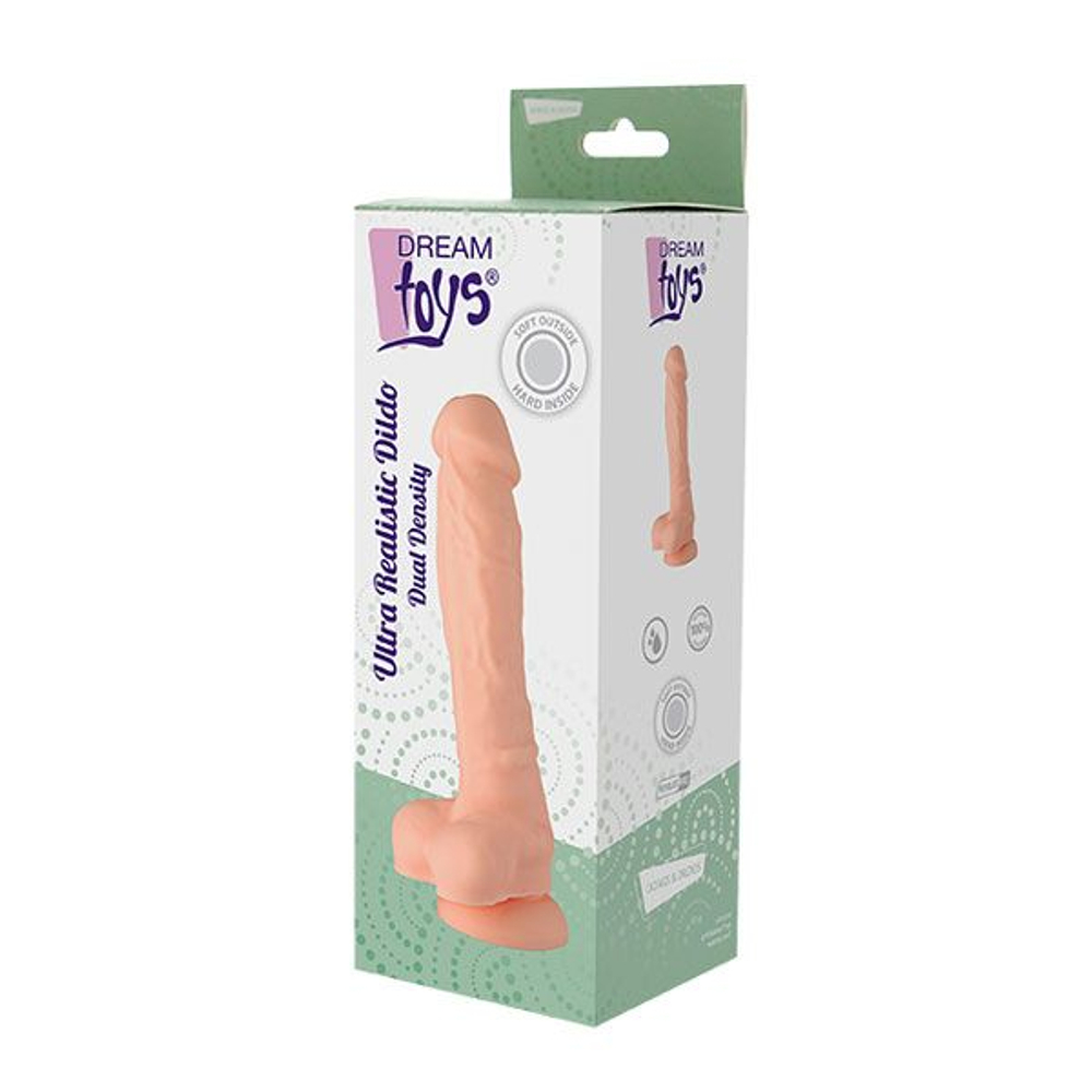 Телесный реалистичный фаллоимитатор DUAL DENSITY SILICONE DILDO - 18,5 см. (Цвет: телесный)