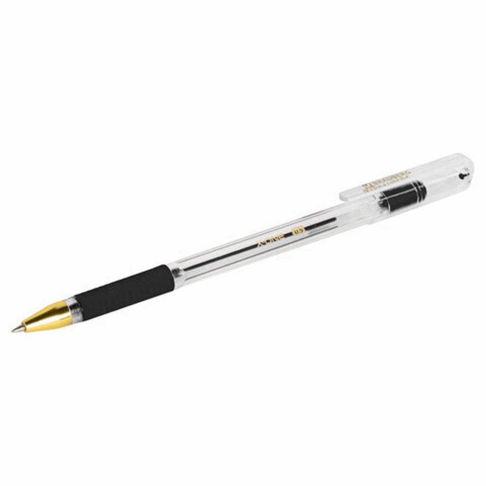 Ручка шариковая с грипом BRAUBERG "X-ONE", 1шт, ЧЕРНАЯ, корпус прозрачный, узел 0,5 мм, линия письма 0,35 мм, 143988
