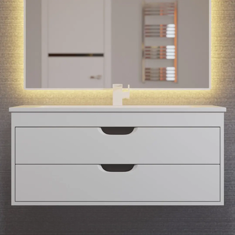 Тумба с раковиной для ванной Uperwood Modul 100 см, подвесная, матовая, белая/графит