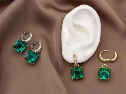 Серьги-Кольца "Emerald" 26,5мм, с подвесом
