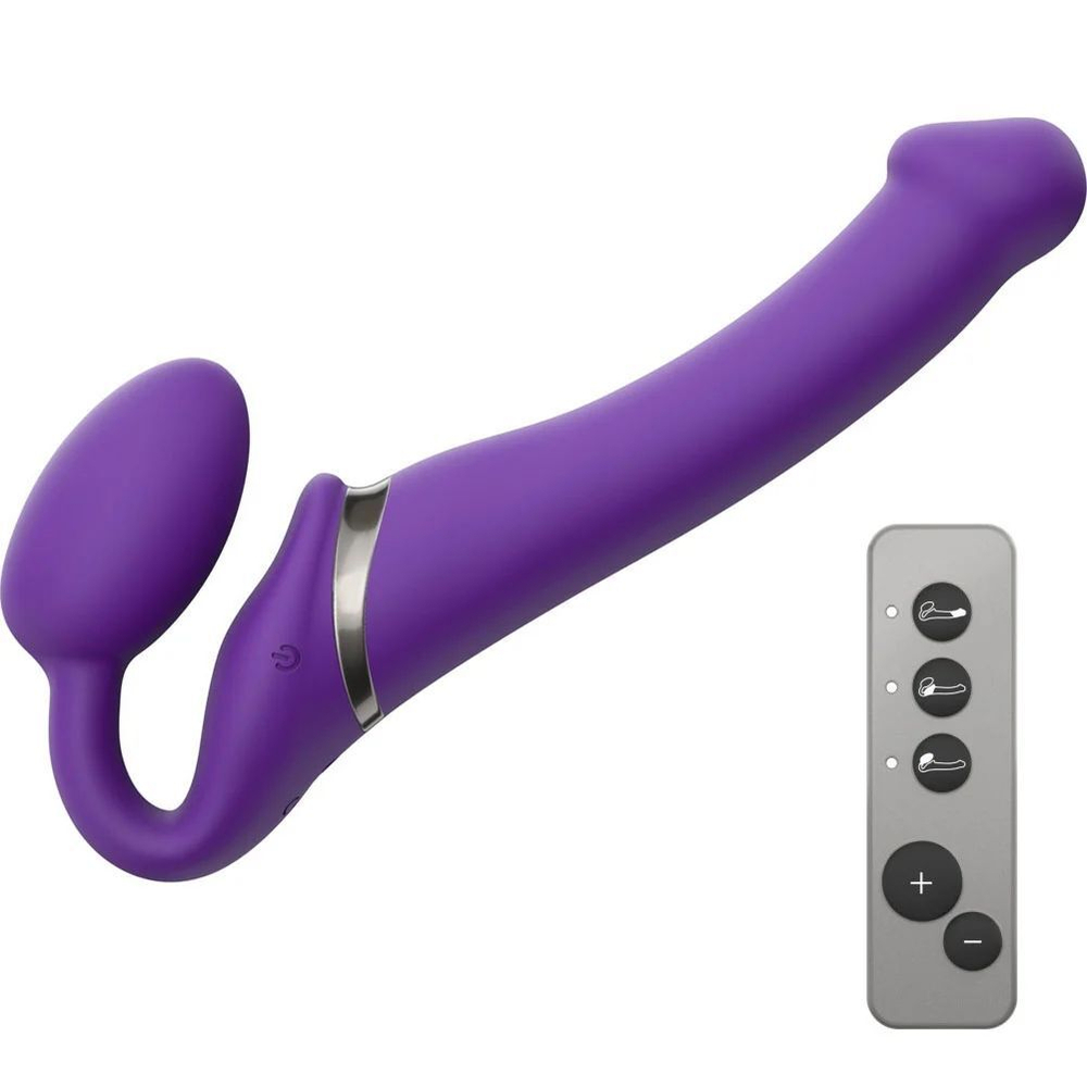 Фиолетовый безремневой вибрострапон Silicone Bendable Strap-On - size M (Цвет: фиолетовый)