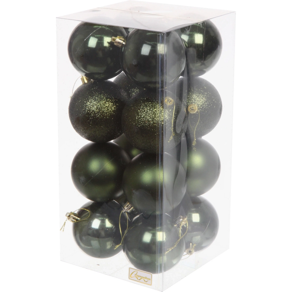 Новогодние шары 8 см (набор 16 шт) «Микс фактур», Изумруд