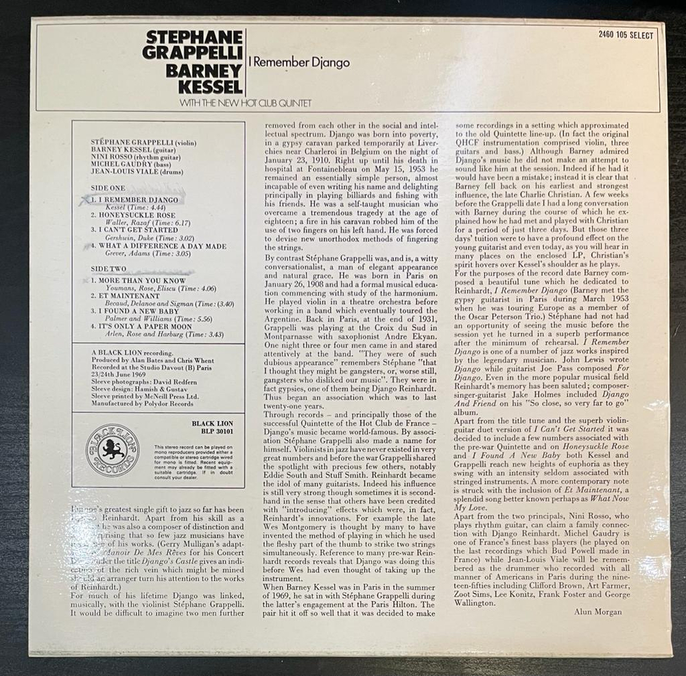 Stephane Grappelli, Barney Kessel- I Remember Django (Англия 1971г.)