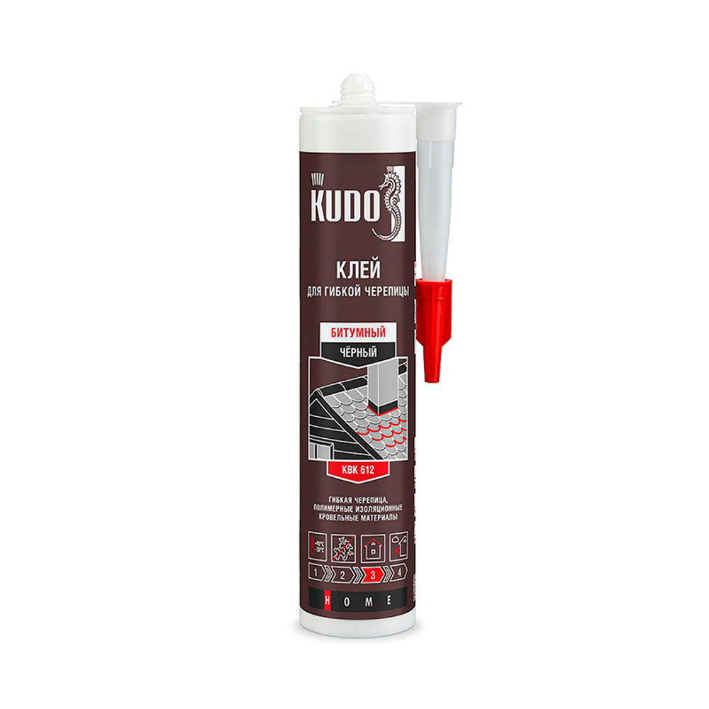 Клей KUDO HOME KBK-612 битумный для гибкой кровли, черный, 280 мл Клей KUDO HOME KBK-612 битумный для гибкой кровли, черный, 280 мл