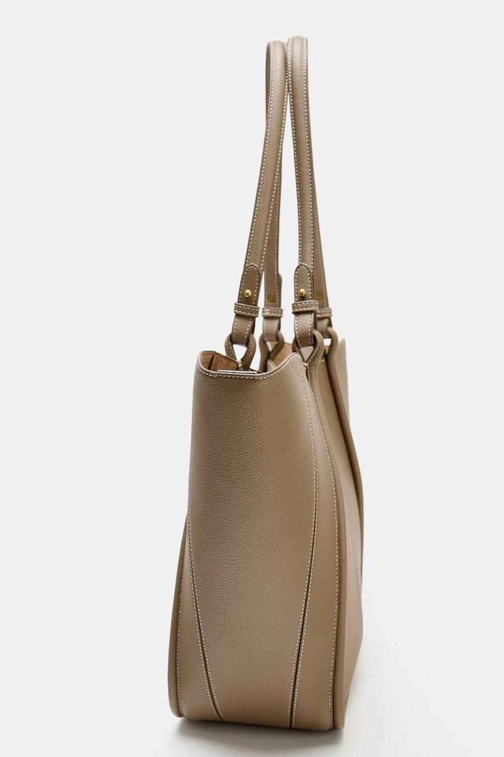 ZARA СУМКА-ШОПЕР С ДЕКОРАТИВНЫМИ РУЧКАМИ, СЕРО-КОРИЧНЕВЫЙ