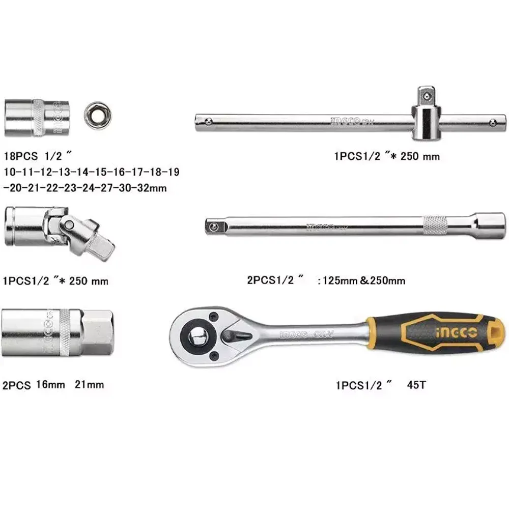 Набор торцевых головок с трещоткой 1/2" INGCO HKTS12251 INDUSTRIA