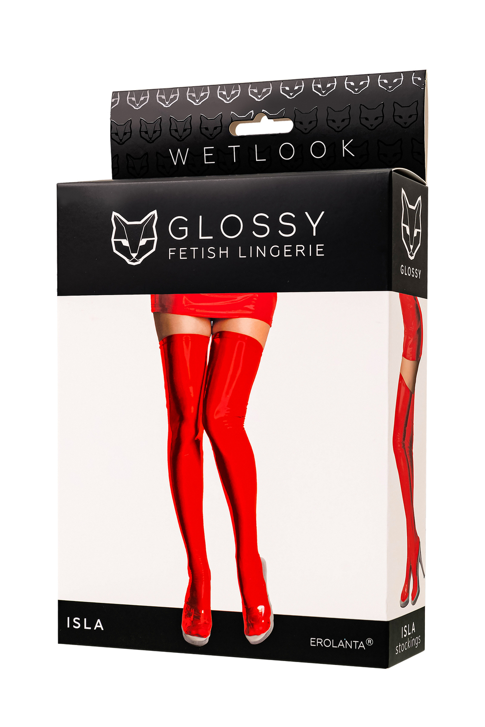 Чулки Glossy Isla из материала Wetlook красные XL