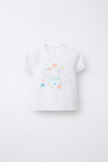 ZARA ФУТБОЛКА С ПРИНТОМ, БЕЛЫЙ