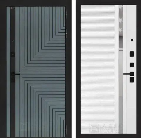 Входная металлическая дверь Кредор Велютто верде с патиной зеркальная вставка 19 Белый софт рельеф (матовый, без текстуры)