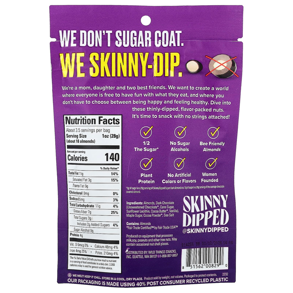 SkinnyDipped, Супер темный миндаль с морской солью, 99 г (3,5 унции)