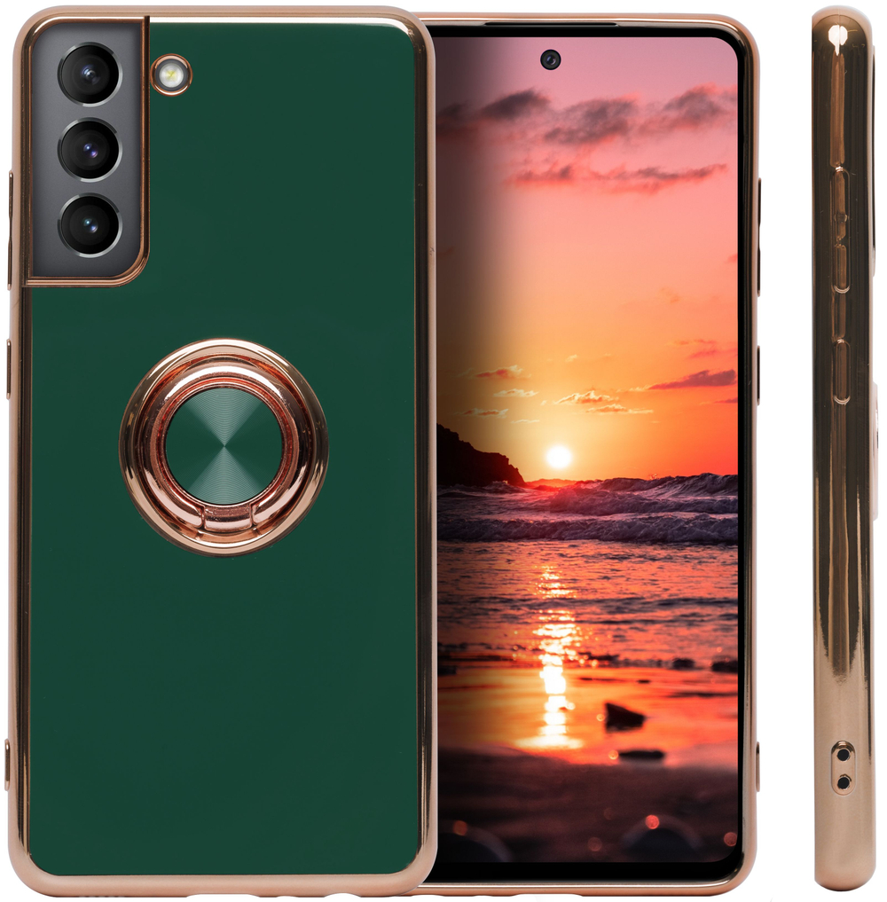 Стильный глянцевый чехол для SAMSUNG GALAXY S21 5G (не ULTRA/ FE/ PLUS!) с кольцом-подставкой и бархатной подкладкой