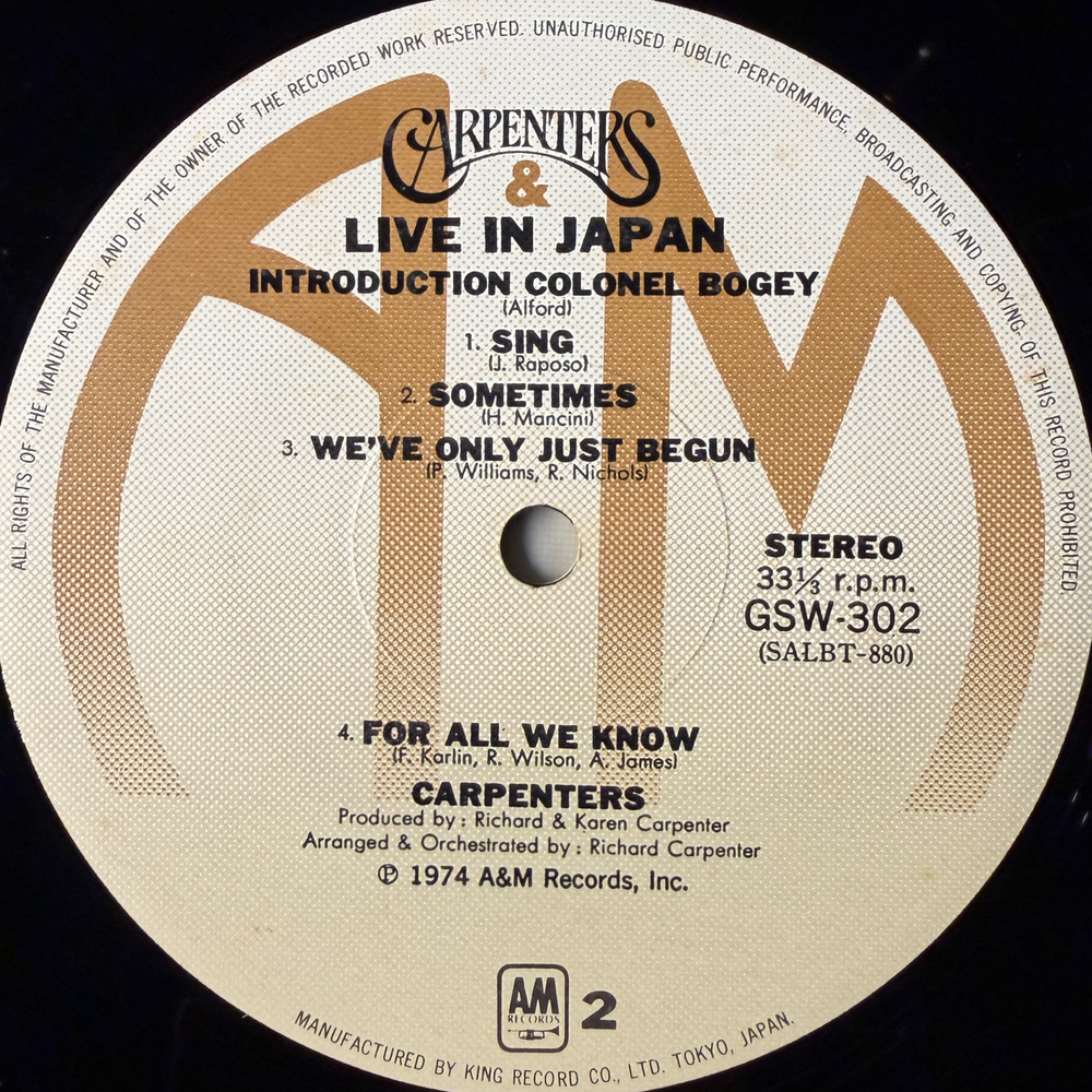 Carpenters ‎– Live In Japan 2LP (Япония 1974г.)Т