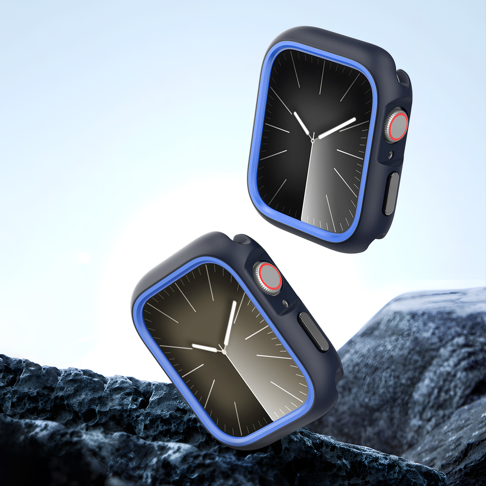 Чехол-бампер для часов Apple Watch 44мм для моделей 4, 5, 6 и SE, черный с синими вставками (Midnight/Blue) от Dux Ducis, серия Bamo Series Case
