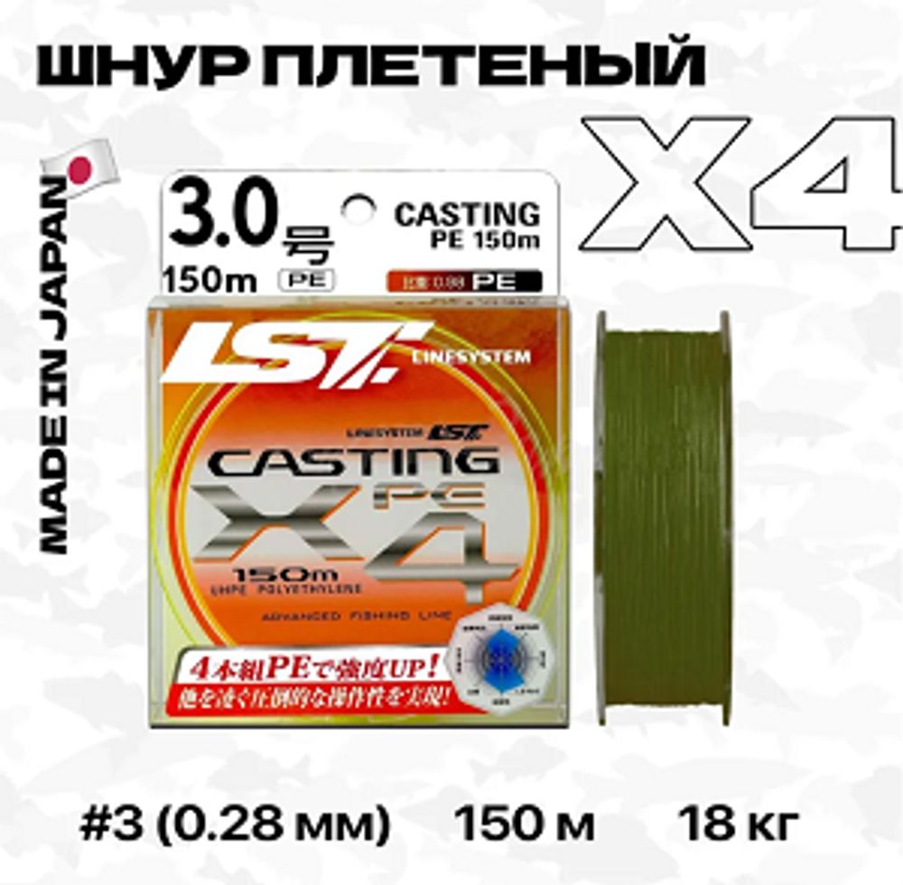 Шнур LINESYSTEM Casting PE X4 #3 (150m) olive