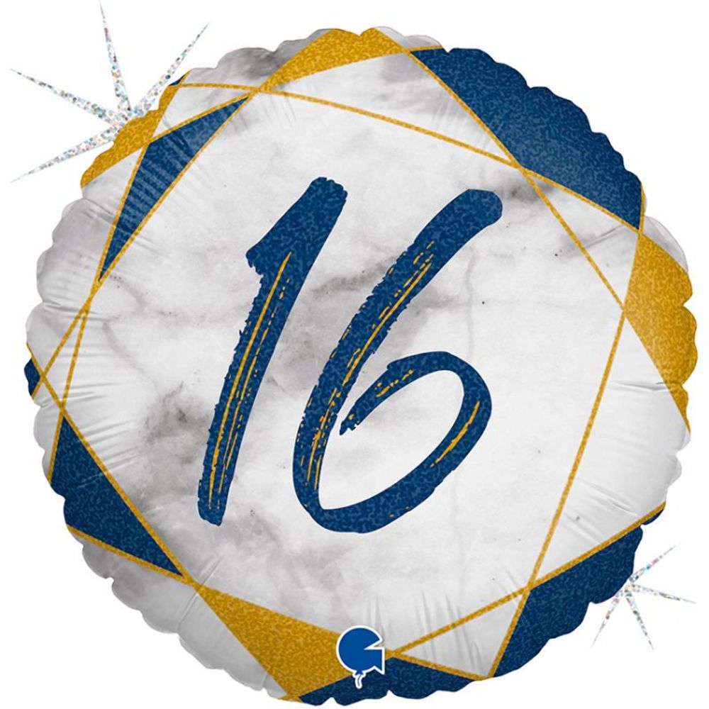 Круг 18" Цифра 16, мрамор синий  Gr