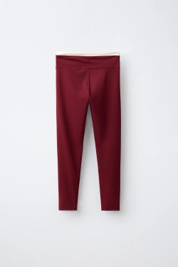 ZARA СПОРТИВНЫЕ ЛЕГИНСЫ С КОНТРАСТНЫМ КАНТОМ, БУРГУНДИ