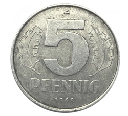 Монета 5 пфеннигов (ГДР) 1968 г
