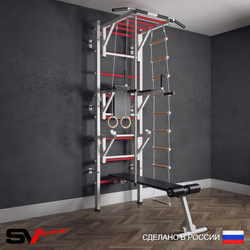 Шведская стенка Sv Sport (Турник рукоход/Брусья/Стойка/Скамья/Канат/Кольца/Лестница)