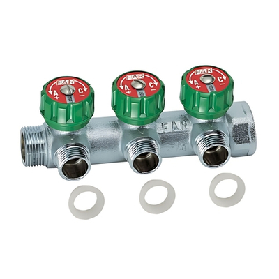 Коллектор регулирующий проходной FAR MULTIFAR 3822 - 1"(НР/ВР) на 3 контура 3/4"(EK + Flat-Faced)