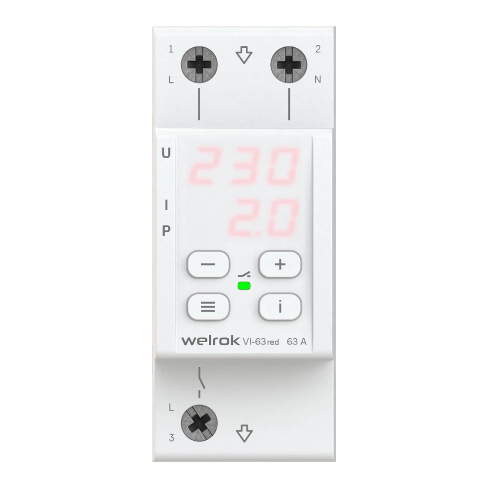 Реле напряжения с контролем тока Welrok VI-63 red