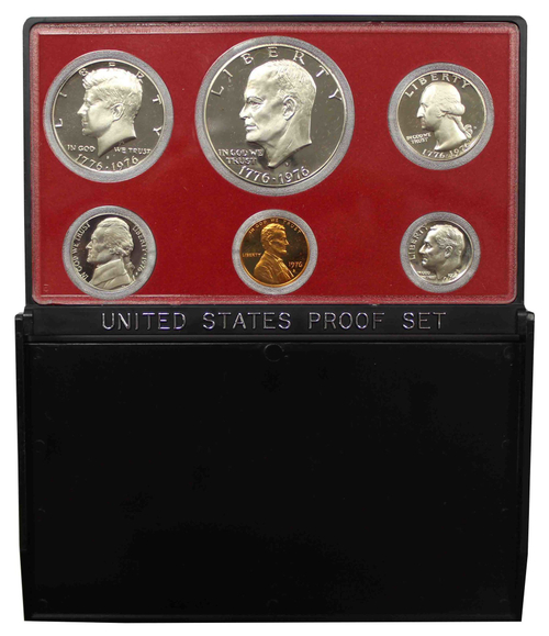 Годовой набор монет США 1976 год в футляре (1, 5, 10, 25, 50 центов; 1 доллар) (6 монет)