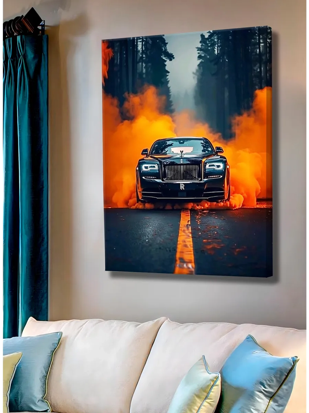 Картина "Rolls-Royce в огне", интерьерная 50х70см 1шт.