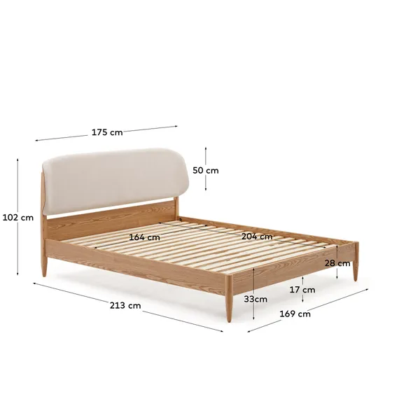 Кровать Octavia 160x200 см из ясеневой фанеры с белым мягким изголовьем