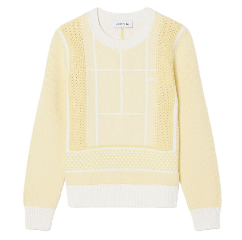Женская Кофта теннисная Lacoste Tennis Court Graphic Jacquard - flour/yellow
