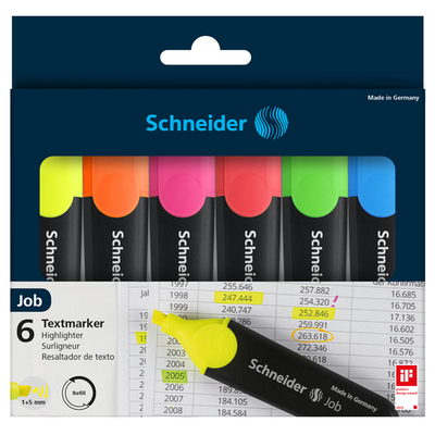 Набор текстовыделителей Schneider "Job" 6 цветов, 1-5мм