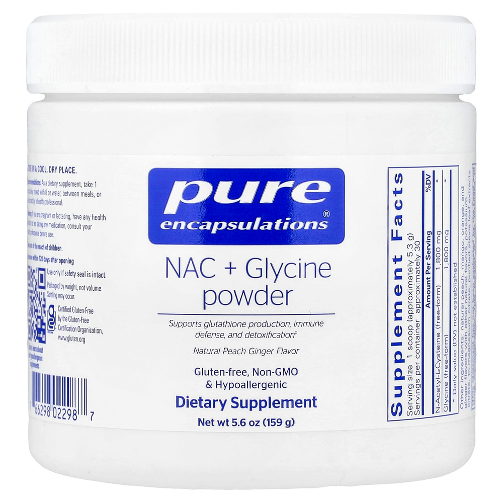 Pure Encapsulations, NAC с глицином в порошке, натуральный вкус персика и имбиря, 159 г (5,6 унции)