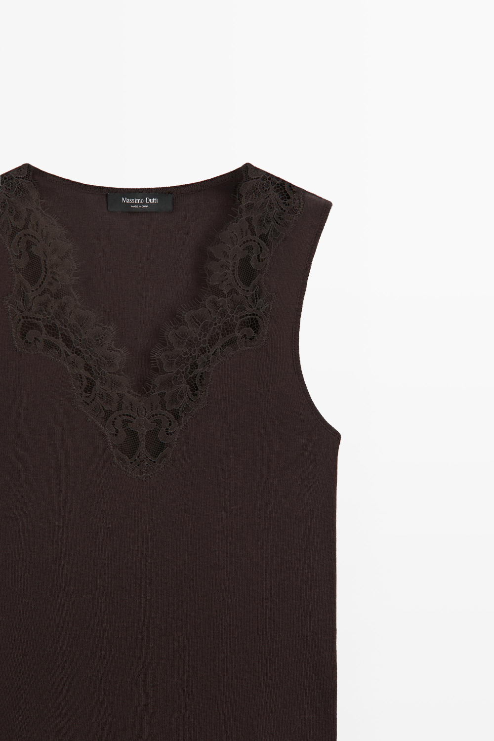 Massimo Dutti Топ в бельевом стиле из смесового хлопка, коричневый