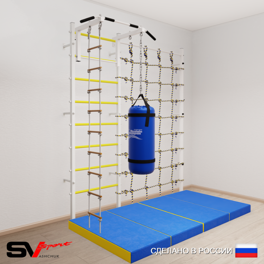 Шведская стенка Sv Sport 51160 (Турник стандарт/Лестница/Цепь/Мешок 22кг/Мат 2м/Канатный лаз)