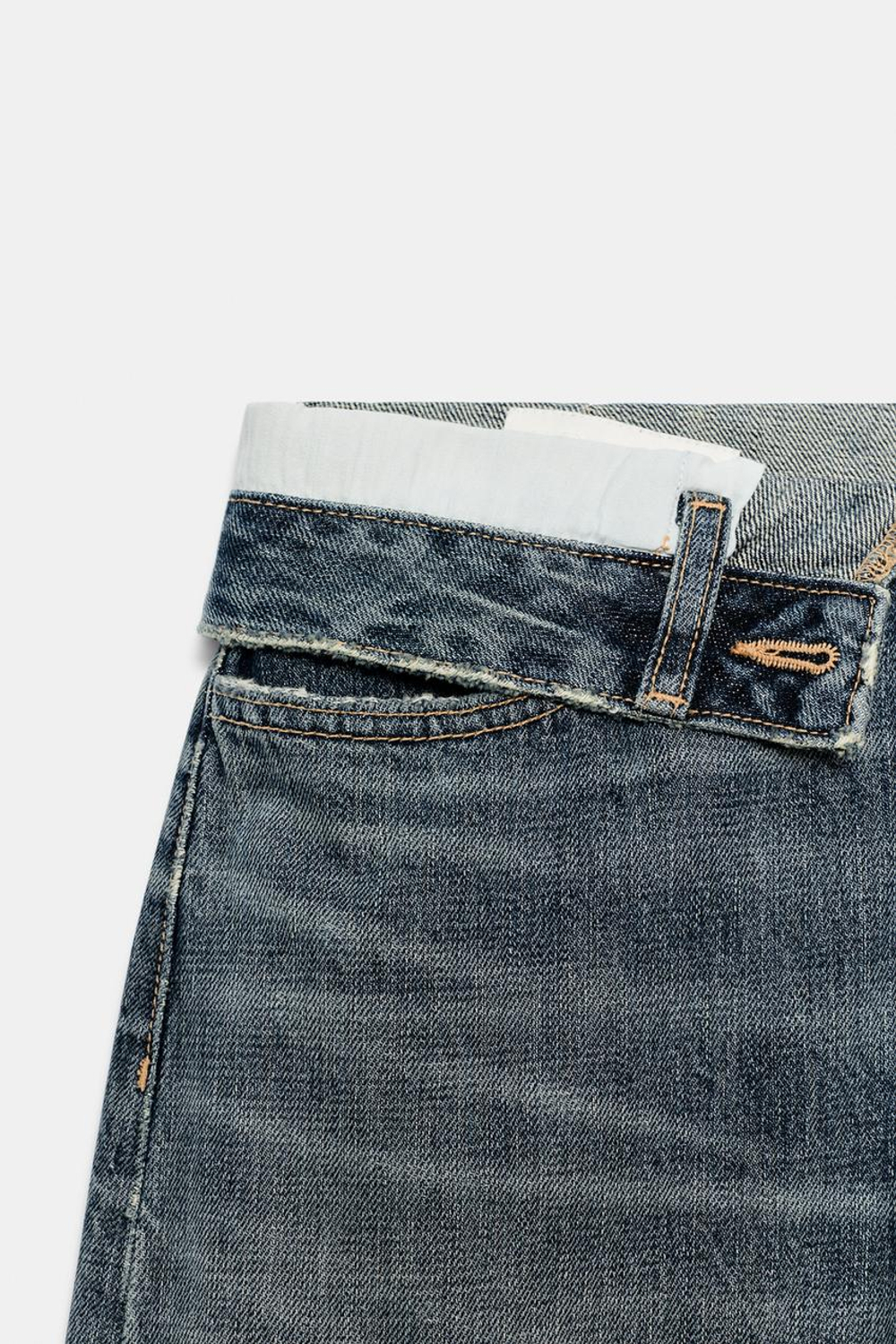 ZARA ДЖИНСЫ TRF СО СРЕДНЕЙ ПОСАДКОЙ И ОТВОРОТОМ НА ПОЯСЕ, МОРСКОЙ СИНИЙ