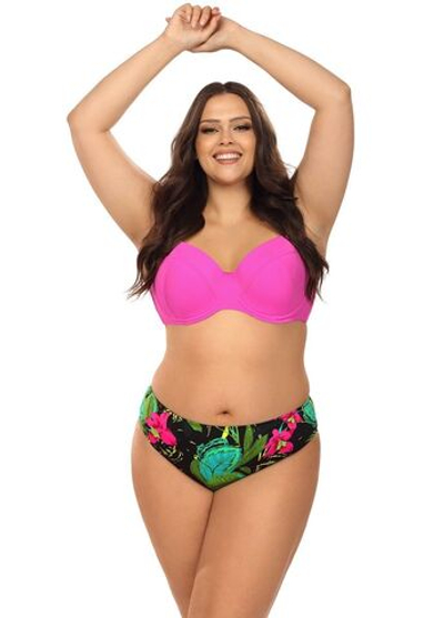 Яркий раздельный купальник plus size с принтом на трусиках (Размер: 90F/44) (Цвет: ярко-розовый)