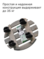 Подставка для цветов, 30х30х7, Флорэль, круглая на колесиках, этажерка, напольное, на подоконник, полка, из массива дерева, серый